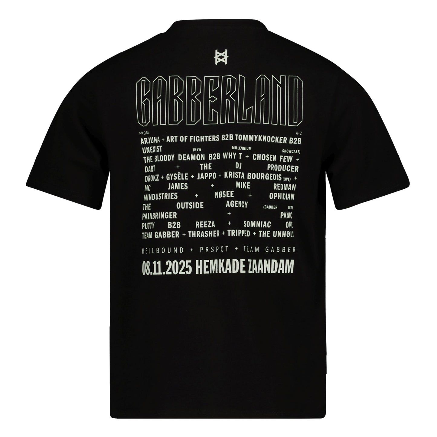 Gabberland line-up t-shirt 2025 | zwart