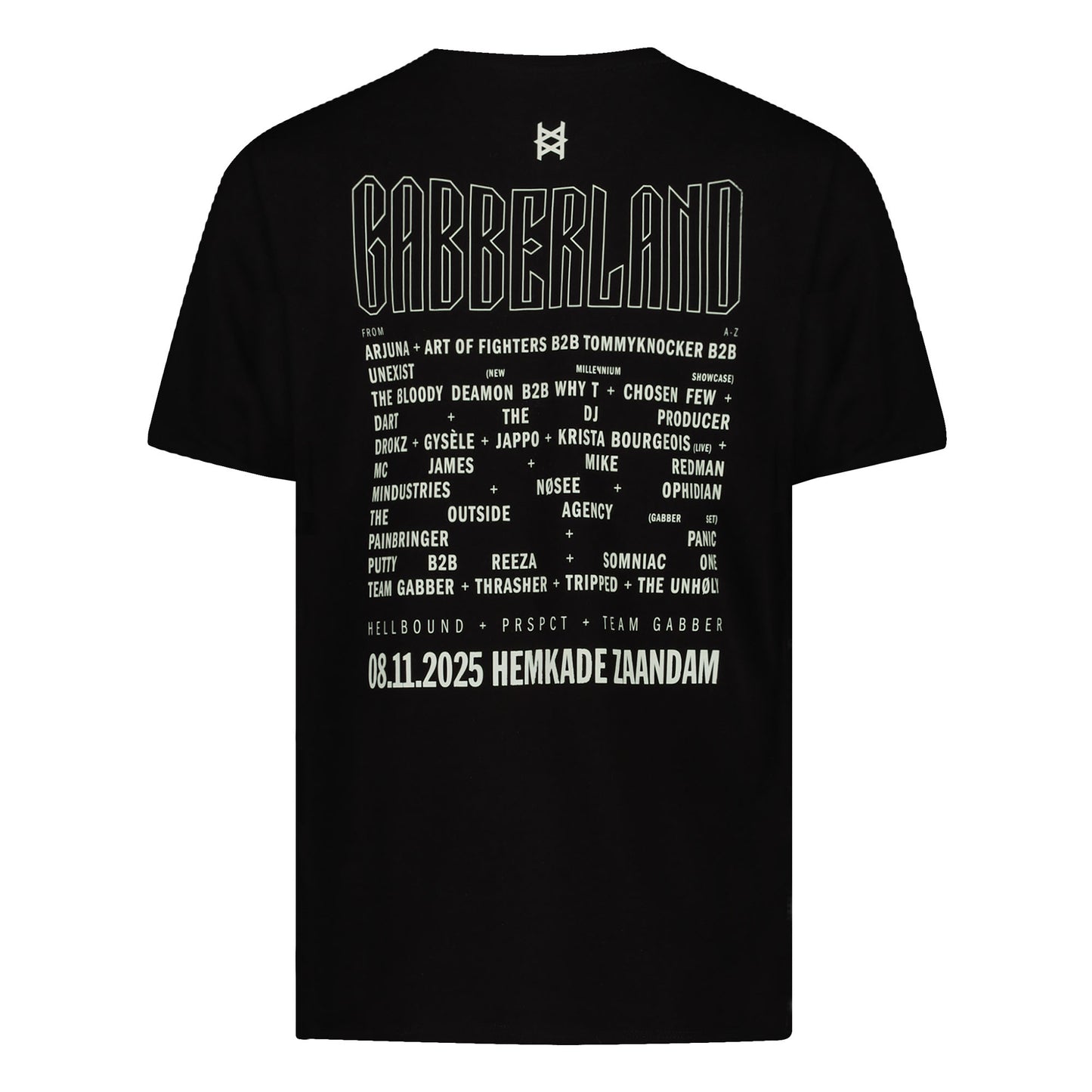 Gabberland line-up t-shirt 2025 | zwart