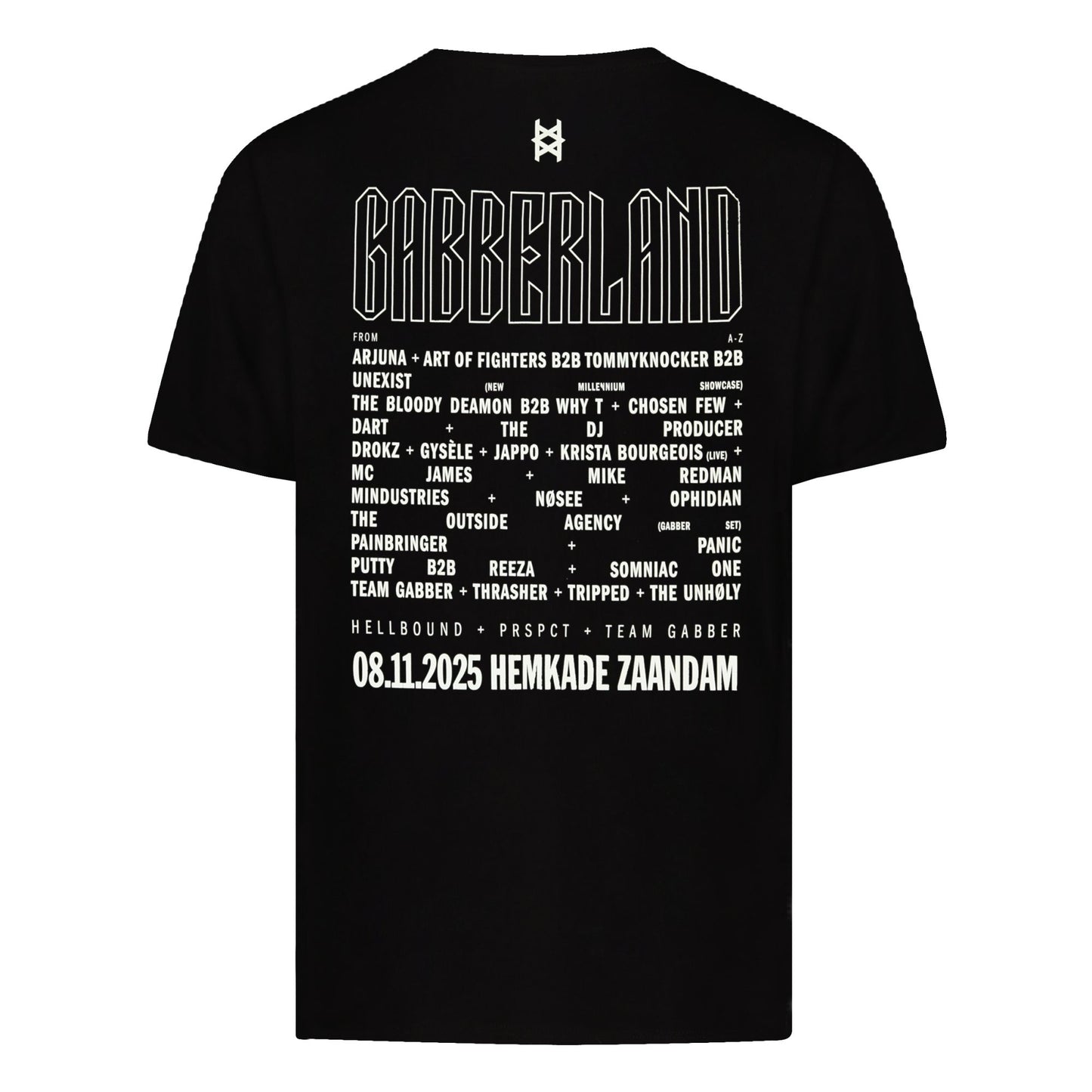 Gabberland line-up t-shirt 2025 | zwart